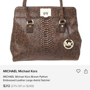 MICHAEL KORS Brown Snake-Embossed Satchel with Gold Hardware